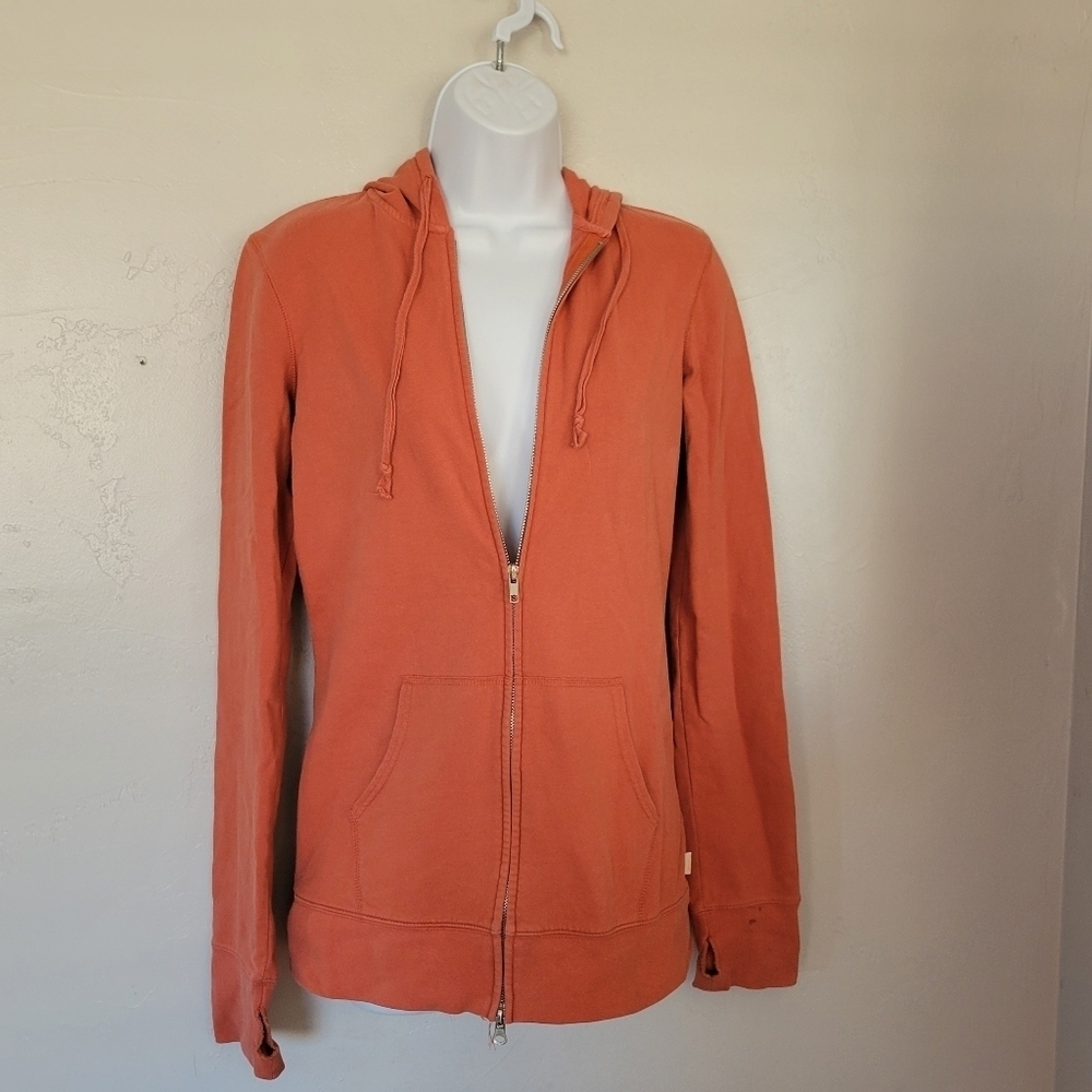 Modbe Medium Orange Long Sleeve Zip Up Jacket Double Zipper Hooded Thumb Hole